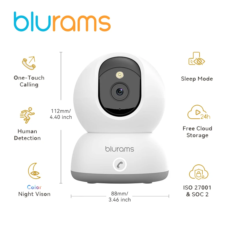 blurams Indoor Security Camera 2K, Home Security Camera for Dog/Baby Monitor/Elder, Security Camera with One-Touch Call, Color N 1
