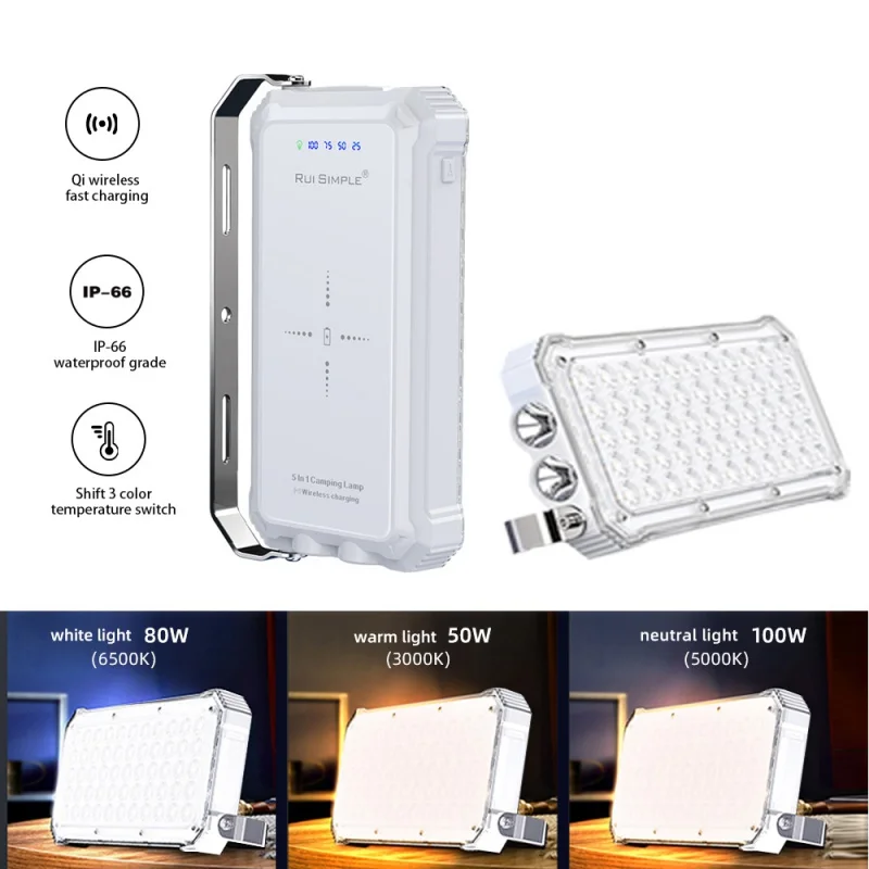 

NEW 100W Outdoor Camping Tent LED Light 20000mAh Multi-functional Phone Wireless Power Bank Waterproof IP66 Flashlight Emergency