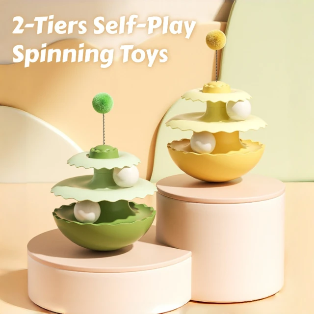 2-Tiers Self-Play Wobbler Toy for Cats: Dopamine Color Spinning Toys- Automatic Teaser for Indoor Fun & Boredom Relief