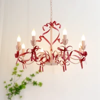 Lustre de chambre à coucher pour enfants, éclairage de style crème, lampe suspendue à nœud mignon, plafonnier chaud, lustres de salle à manger, pastorale 3
