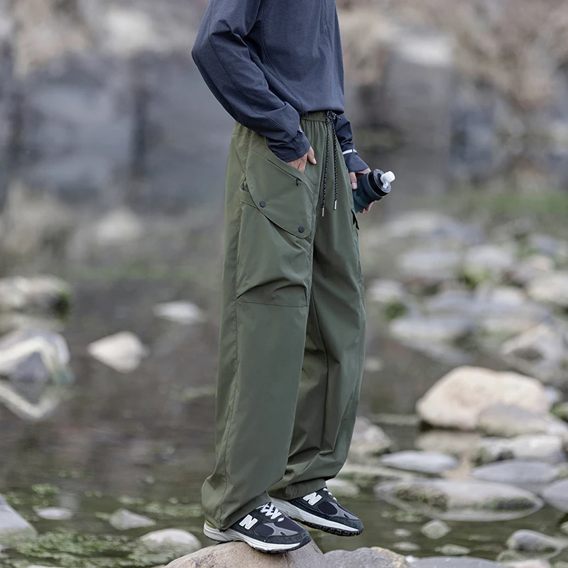 Men's Green Quick Dry Cargo Hiking Pants with Drawstring Waist