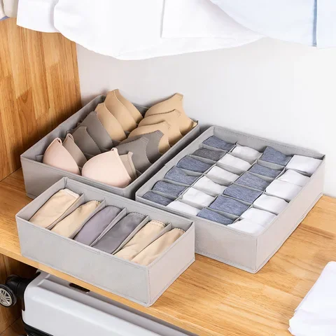 

3PCS Washable Underwear Clothes Storage Box Foldable Non-Woven Fabric Drawer Closet Separation Storage Box Socks Shorts Bra