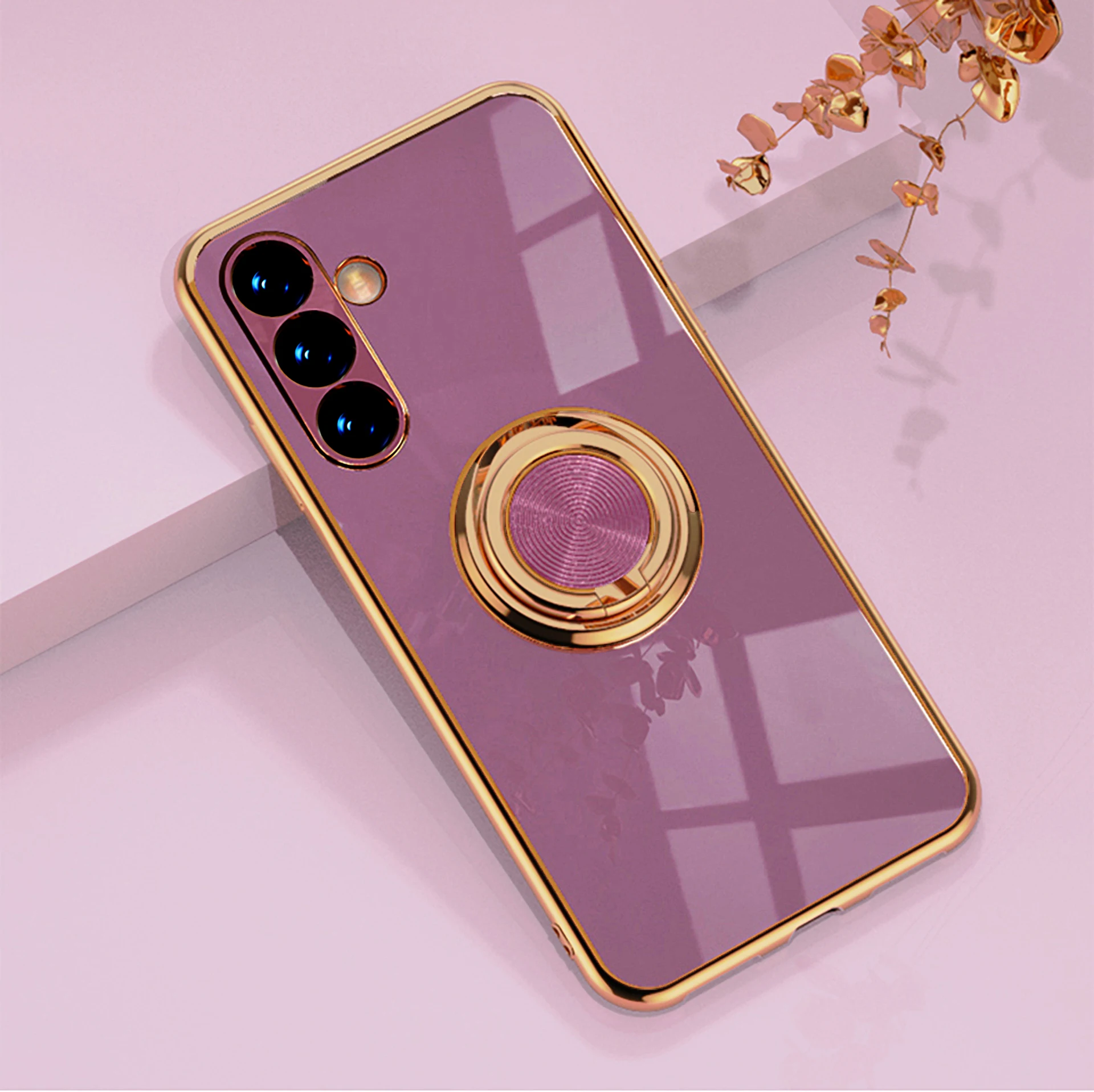 thumbnail image 1 of Funda de teléfono con soporte de anillo de Metal chapado para Samsung Galaxy S24, S22, S23 Ultra, S21, FE, S20 Plus, A15, A52, A25, A53, A55, Note 20, 1 of 5