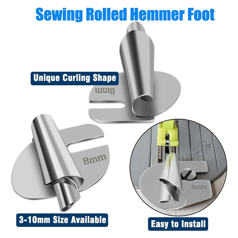 Sewing Rolled Hemmer Foot Set 4Pcs (4/6/8/10MM),Universal Sewing Machine Accessories Rolled Hem Presser Foot
