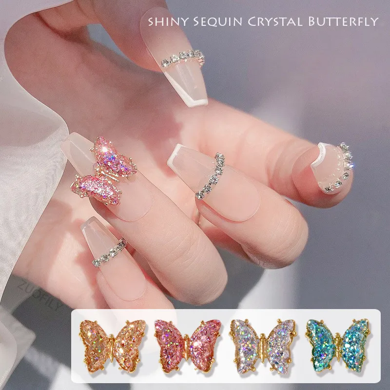 

4Pcs Crystal Butterfly Nail Art Decorations Aurora Holographic 3D Resin Butterfly Rhinestones Jewelry DIY Manicure Accessories
