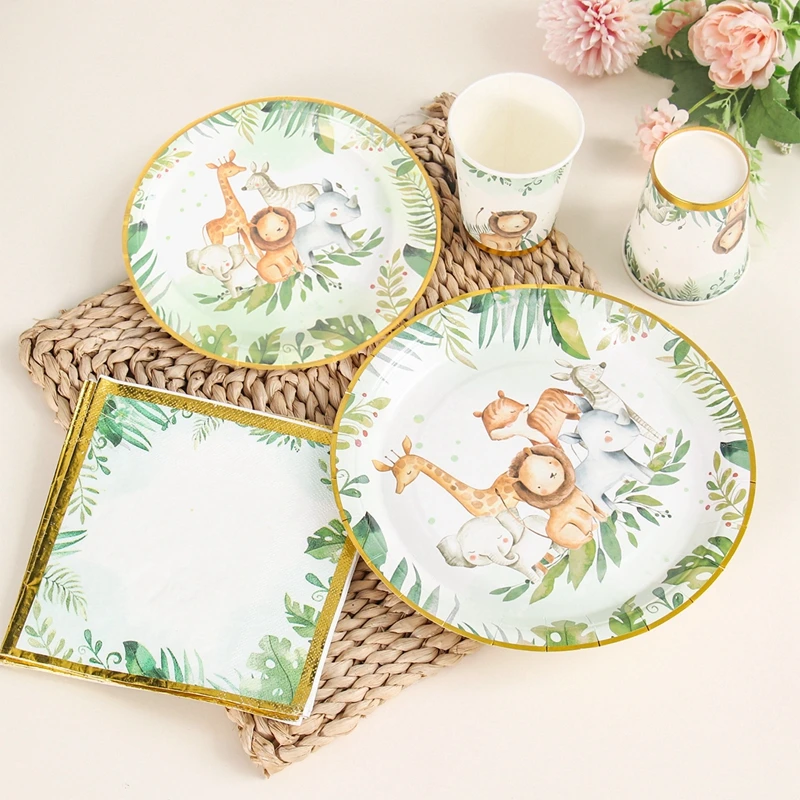 

Jungle Animal Tableware Jungle Safari Theme Party Wild One Birthday Party Decor Kids Green Forest Party Supplies Baby shower