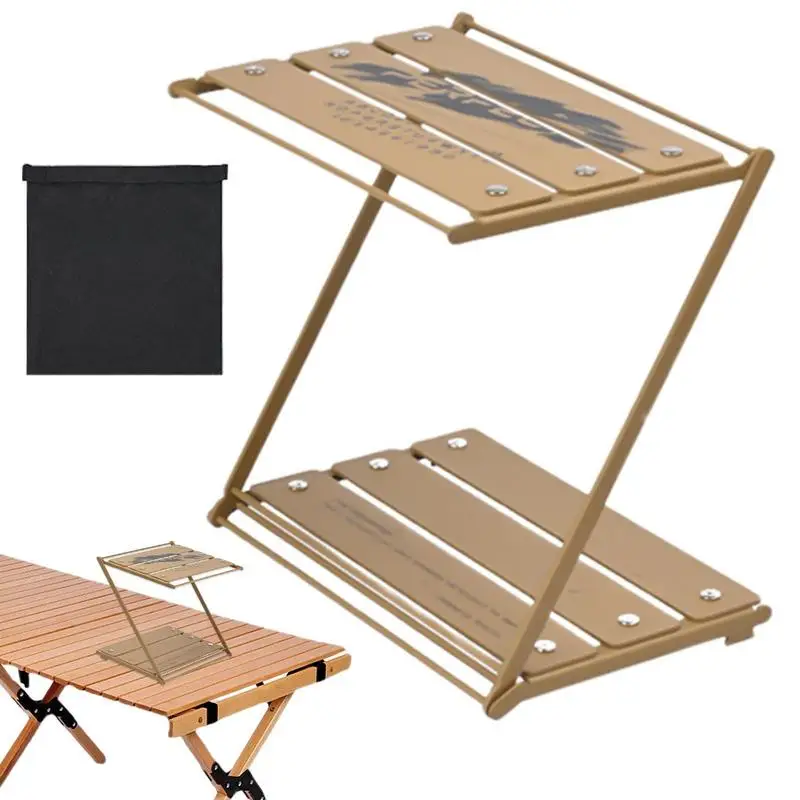 

Collapsible Shelves 2 Layer Folding Storage Shelves For Camping Aluminum Alloy Carbon Steel Sturdy Camping Supplies For Backyard