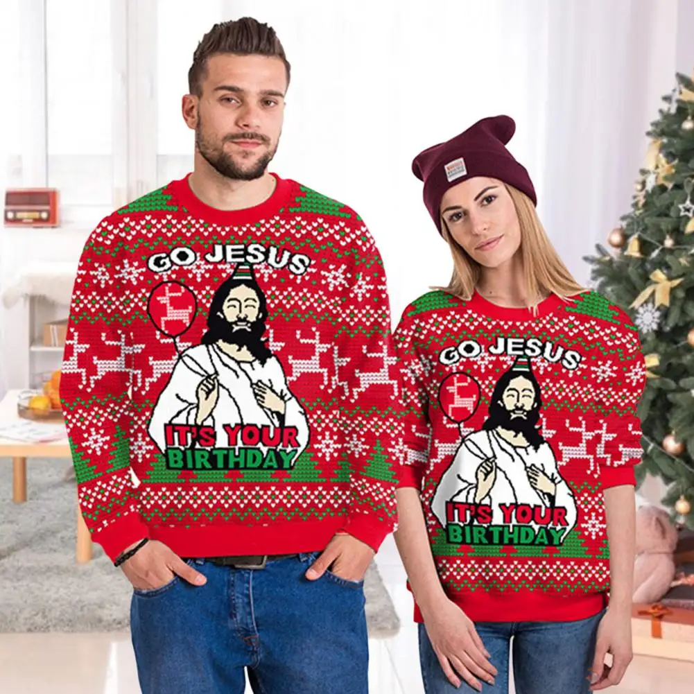 

Christmas Pullovers Sweaters for Men Christmas Reindeer 3D Printed O-Neck Sweater Top Couple Clothing Holiday Party Sweatshirts