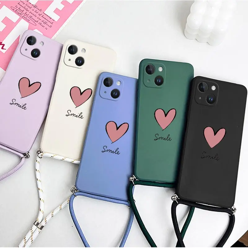Big Red Heart Crossbody Lanyard Silicone Phone Case Cover