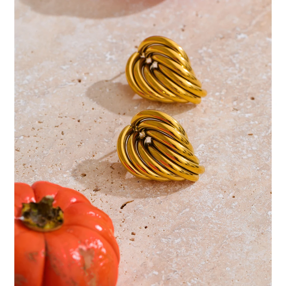 Yhpup Casting Stainless Steel Geometric Stud Earrings 18K Gold PVD Plated