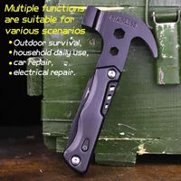 Outdoor multifunctional portable folding axe Hammer Stainless steel camping survival axe car broken window claw hammer tool 2