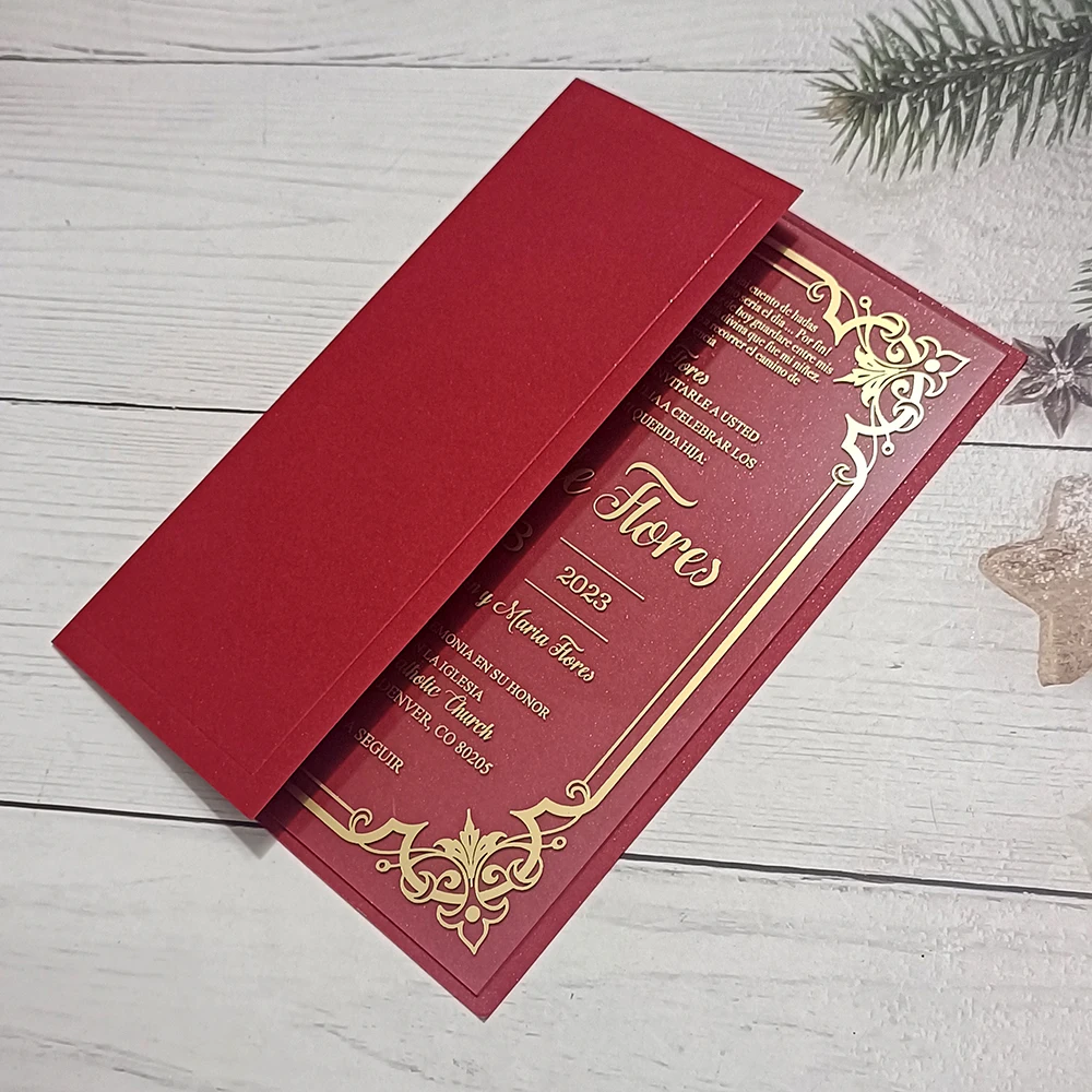 5X7Inch Emerald Paper Wedding Party Invitation Card Cover No Inner Sheet No Envelope Wax Seal Ribbon Flower 50pc
