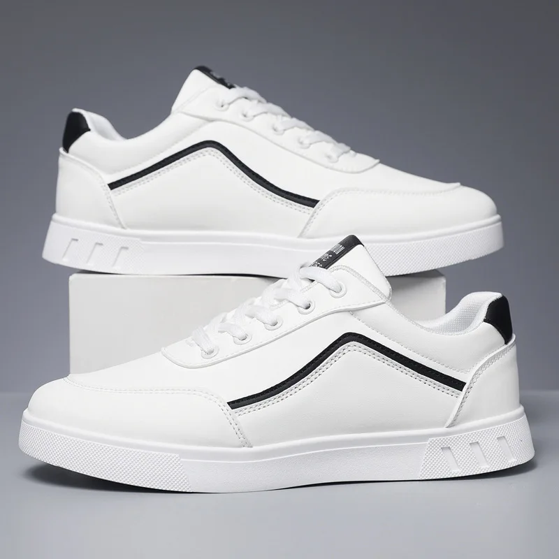 White Vulcanized Sneakers for Men, Flats, Comfortable Shoes, Lace Up, Fashion, Plus Size, 39-48, Autumn, Spring 4