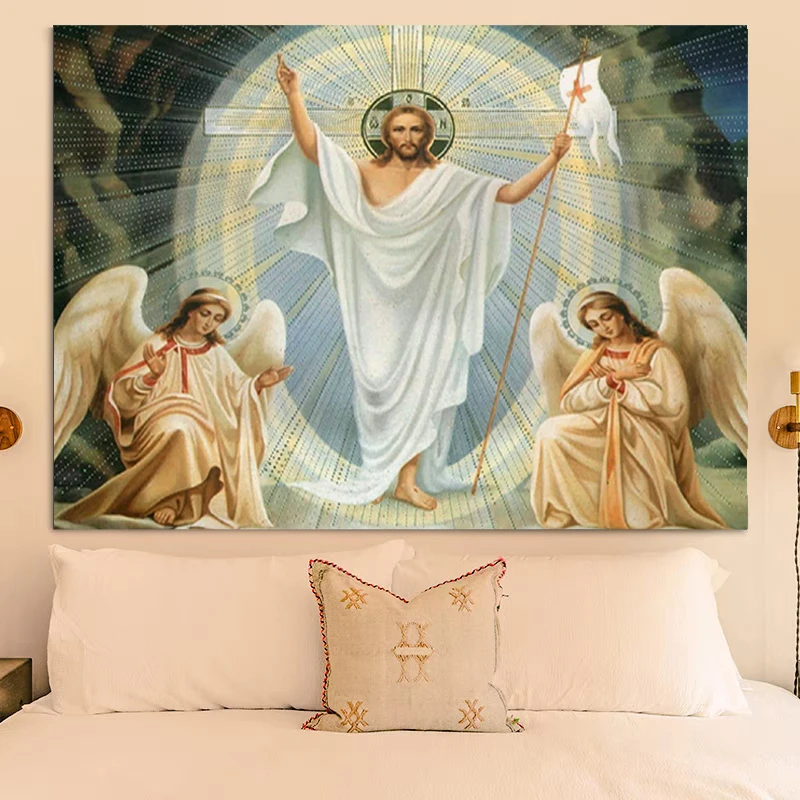 

Tapestry for Wall Decoration Bedroom Jesus Christianity Home Fabric Decor Room Decors Aesthetic Tapestries Kawaii Tapries Garden