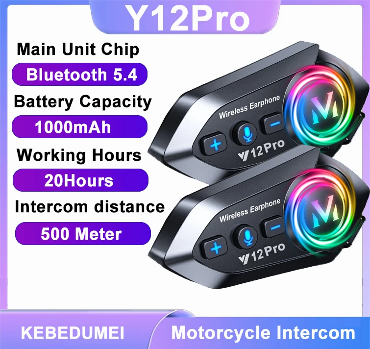 Y12Pro Motorcycle Helmet Intercom Bluetooth Headset Multi-scene Mixing Music Sharing Waterproof Interphone 500M Intercomunicador