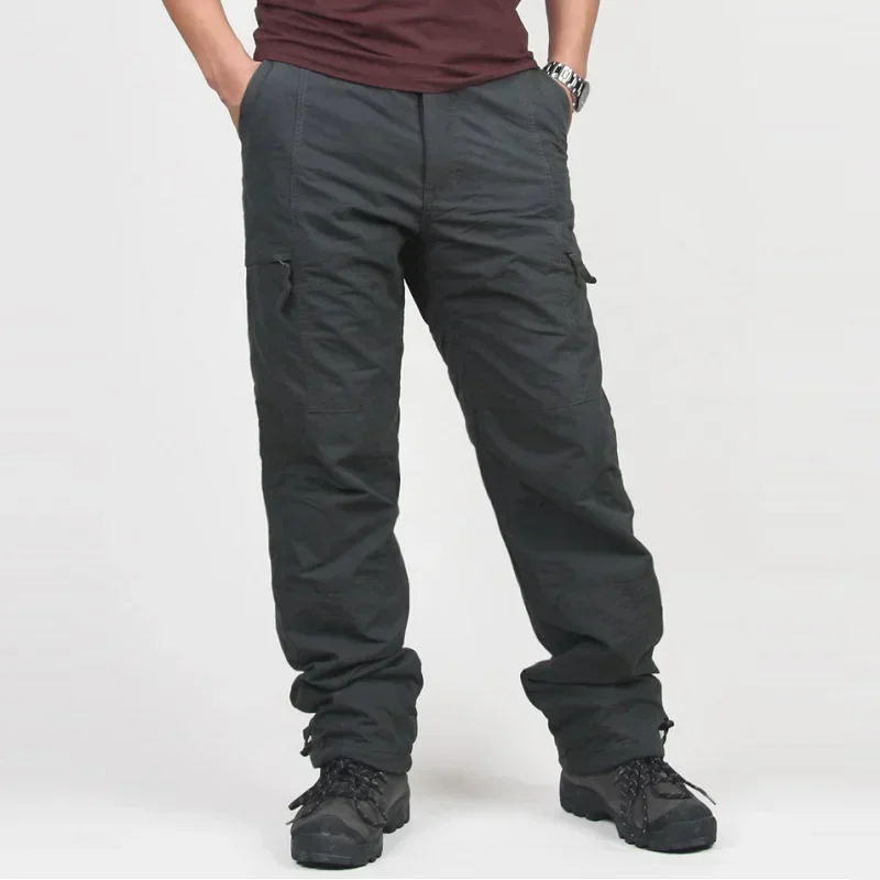 Winter Thick Fleece Casual Pants Men Cotton Hunting Tactical Baggy Cargo Pants Double Layer Plus Velvet Warm Thermal Trousers