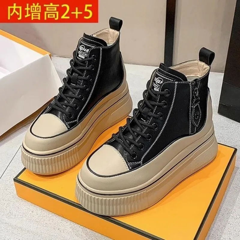 

Women Shoes PU Leather Platform Shoes Wedge Hidden Heel Zip Spring Autumn Thick Bottom Casual Shoes Chunky Heels Sneakers