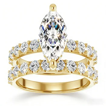 Luxury 5CT Marquise Moissanite Ring Set S925 Silver Gold Plated D VVS1 Bridal Eternity Wedding Band Gift For Her