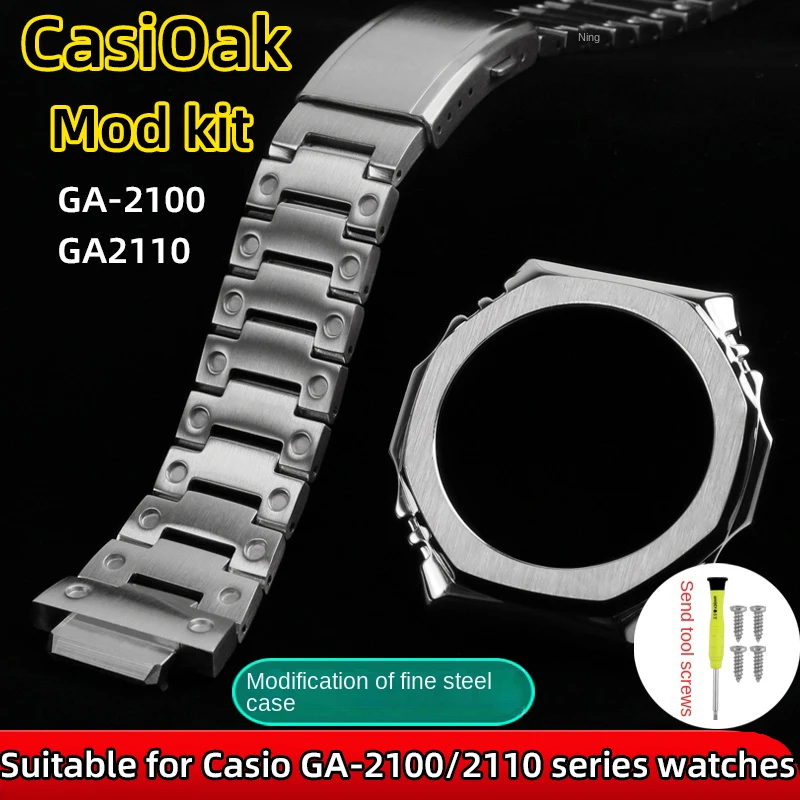 Ga2100 Mod Case Per Casio Ga2100 Custodia In Metallo Cinturino G-Shock Ga2110 Kit Mod In Acciaio Inossidabile Casioak Ga-2100 Modifica Argento Uomo
