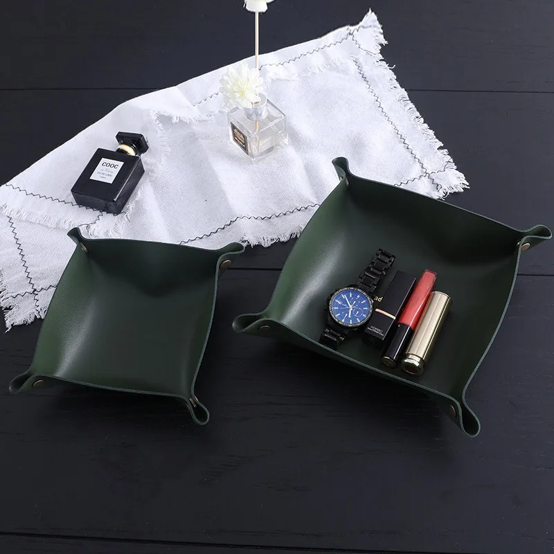 PuLeatherStorageTraysSquareTrayJewelryPhoneCoinDesktopBox