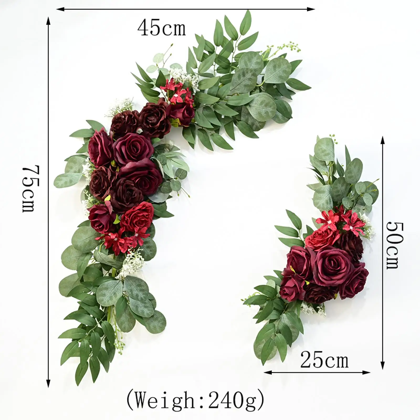 2Pcs Wedding Arch Flowers Swag Green Leaves Floral Arrangement Fake for Wall