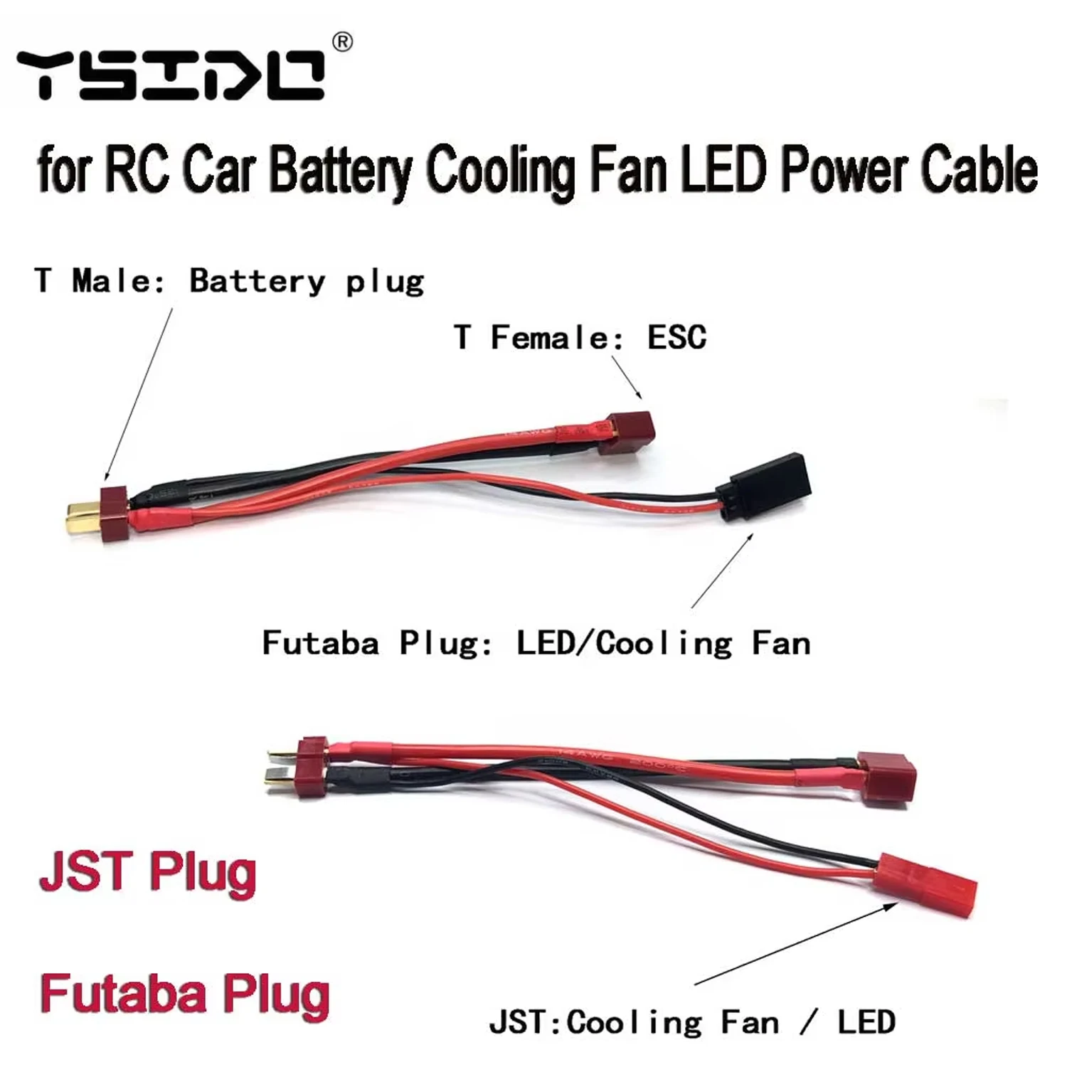 Batterie-Lüfter, LED-Stromkabel, JST/Futaba-Stecker für Wltoys 144001 124018 124019 104001 Traxxas TRX4 Axial SCX10 RC Autoteile
