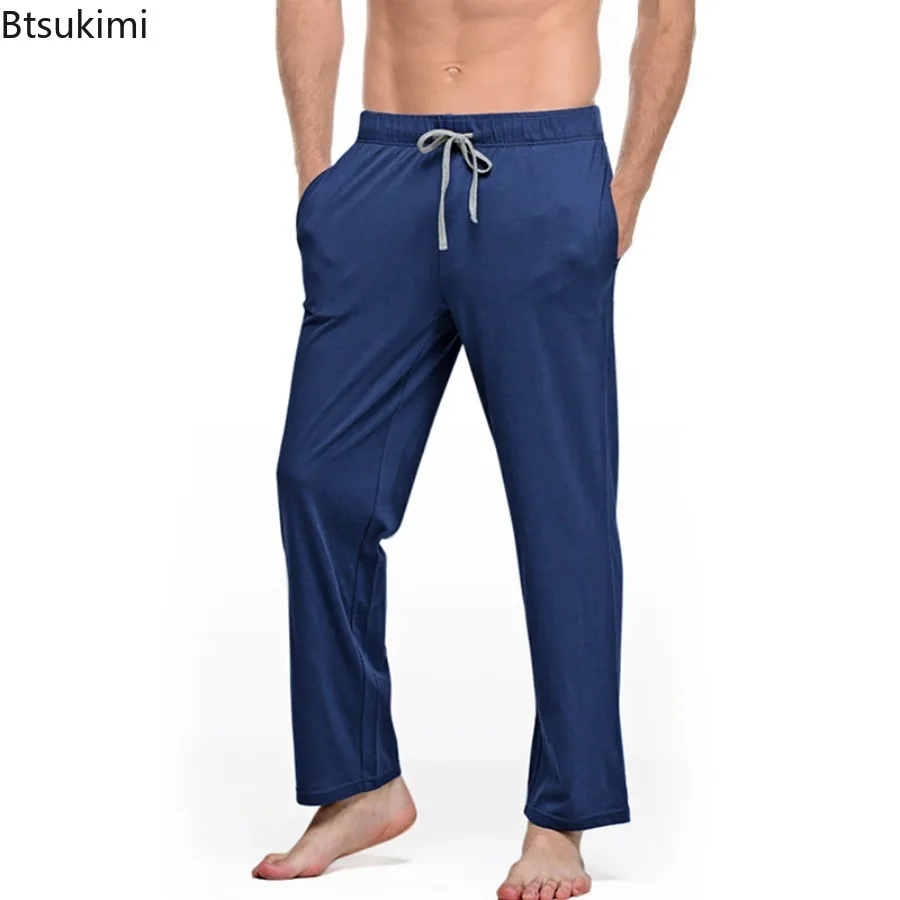 New Men's Simple Pajama Pants Comfort Soft Cotton Home Pants Men Sport Yoga Solid Loose Casual Trousers Lounge Sleep Bottom Male