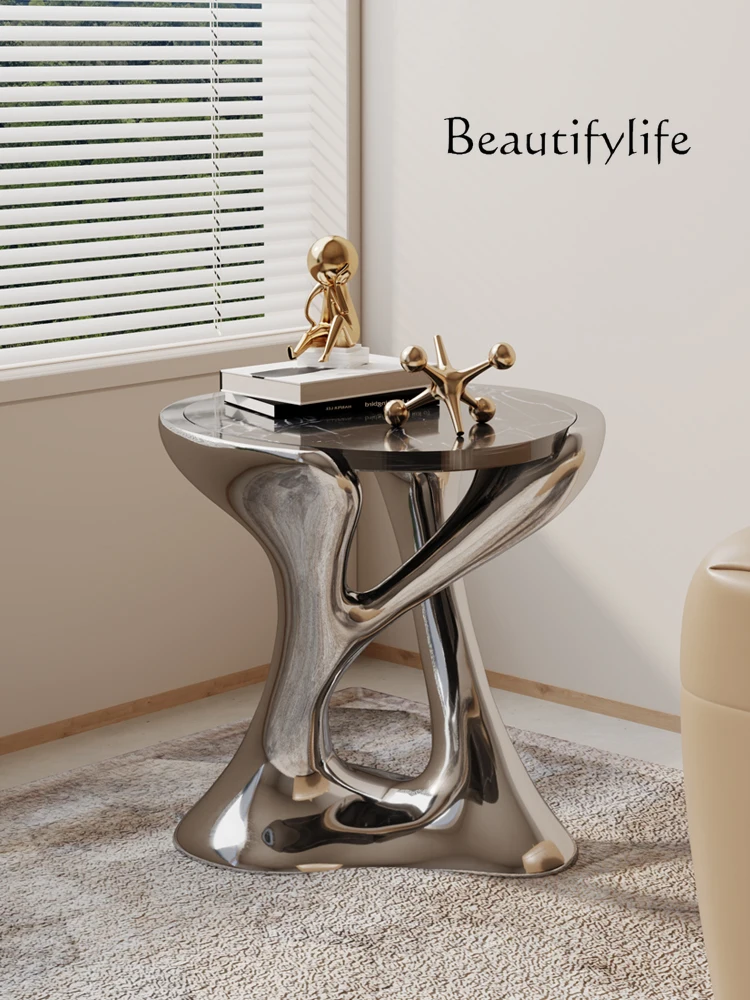 

Light Luxury Side Table Italian Creative Electroplating Marble Coffee Table Living Room Sofa Corner Different round Side Table