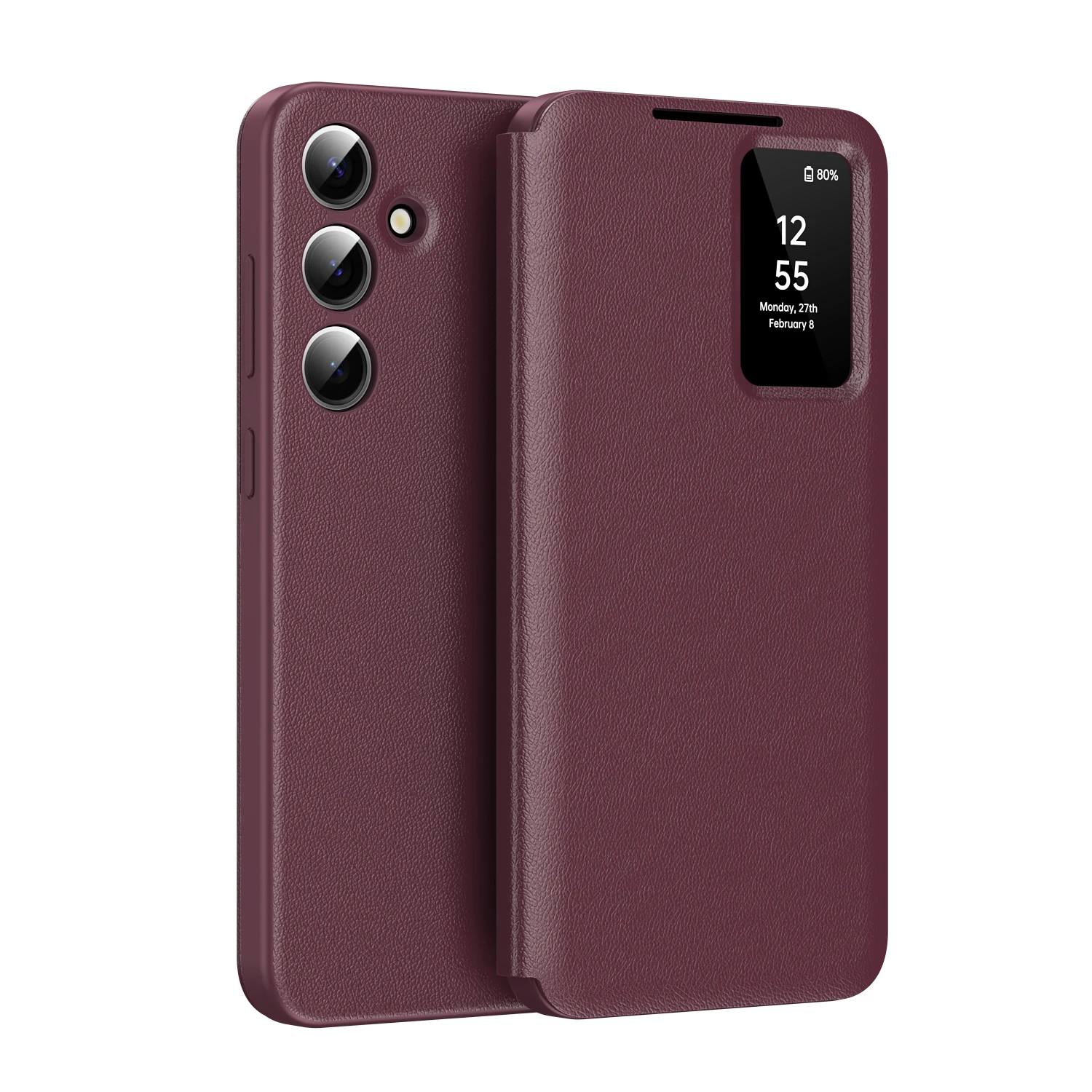 Original Leather Wallet Card Pocket Flip Case with Wake Up/Sleep Smart Display and Clear Window Cover