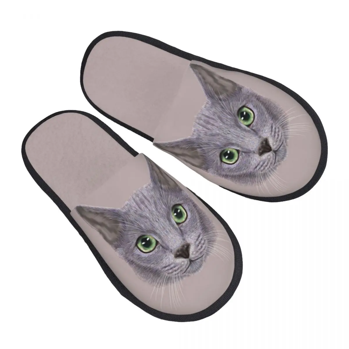 

Indoor Slippers Portrait Of Russian Blue Cat Plush Slipper Autumn Winter Shoes House Flat Floor for Bedroom