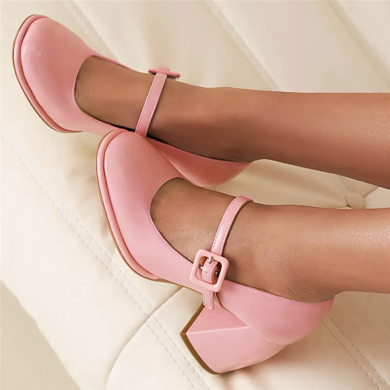 

Smirnova Size 35-43 New Classics Office Ladies Dress Shoes Women Mary Janes Patent Leather Pumps Buckle Thick High Heels Shoes
