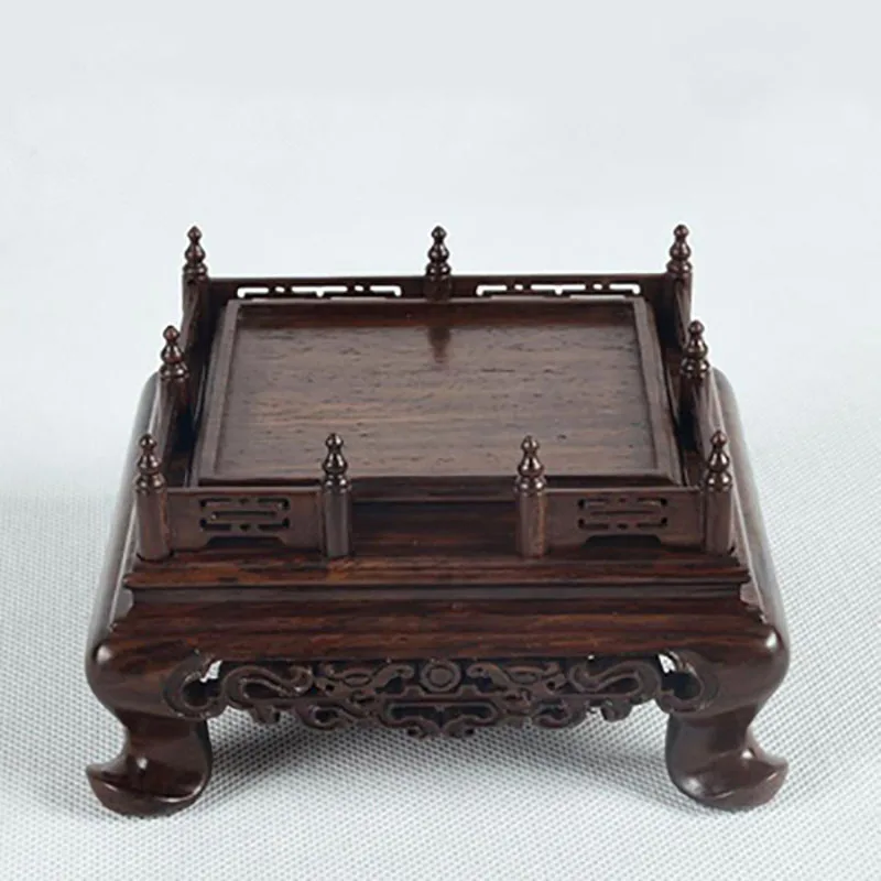 Wood Square Bonsai Carved Figue Budha Statue Bust Disply Pedestal Vase Artical Stand Luxury Collection Base