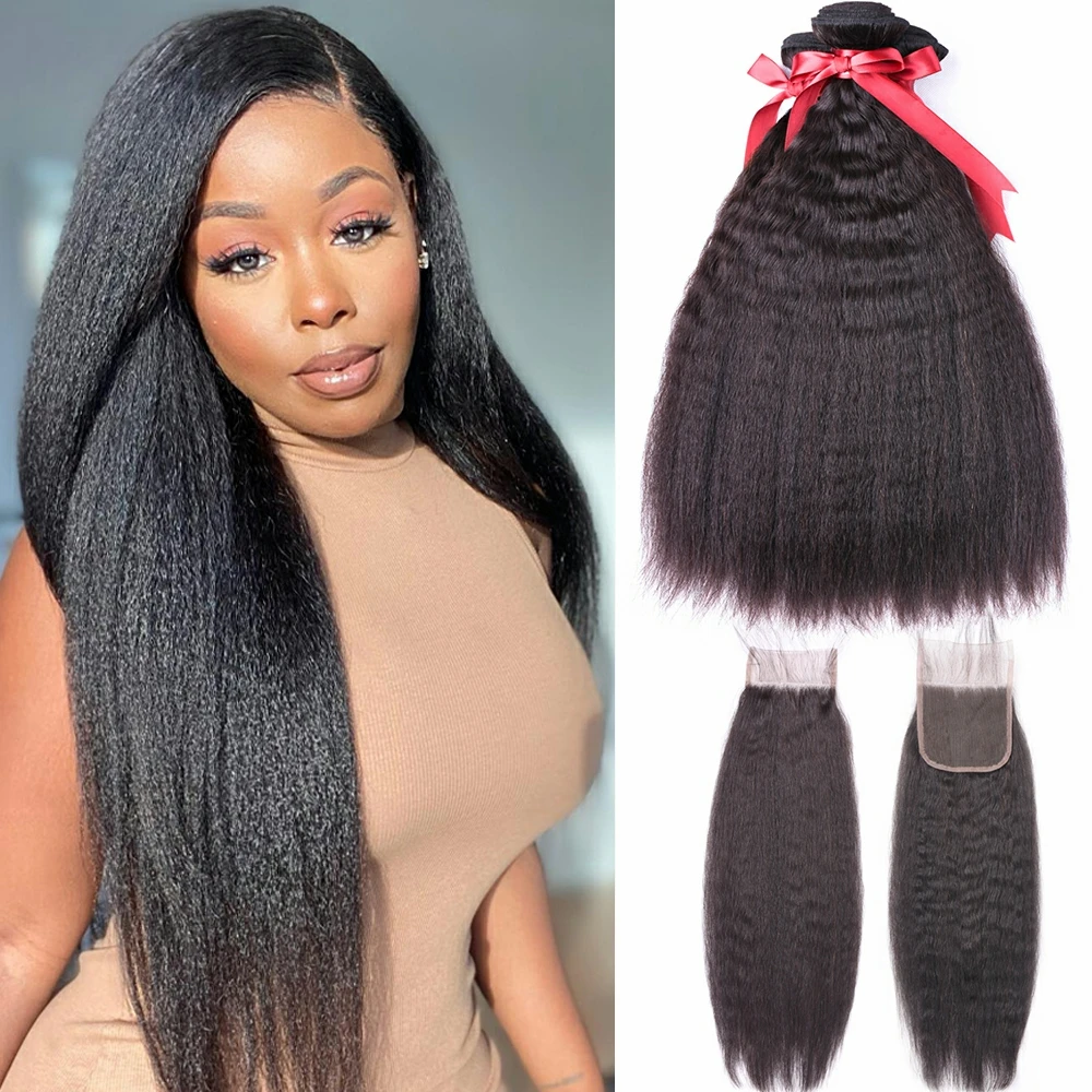 

Бразильские человеческие волосы пряди с закрытием кудрявые прямые пряди с закрытием 4X4 Remy человеческие волосы для наращивания 3/4 пряди