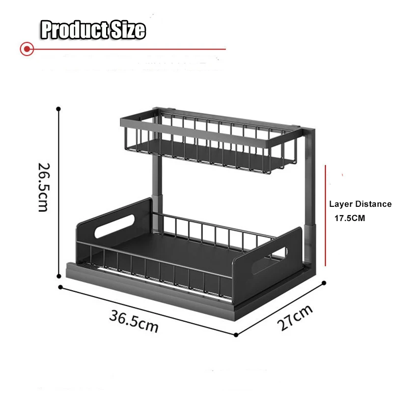 Expandable Under Sink Organizer, Kitchen Bathroom Sink Organizer, 2 Tier  Sliding Bathroom Organizer, Multifunctional Storage Rack (Color : Black,  Size