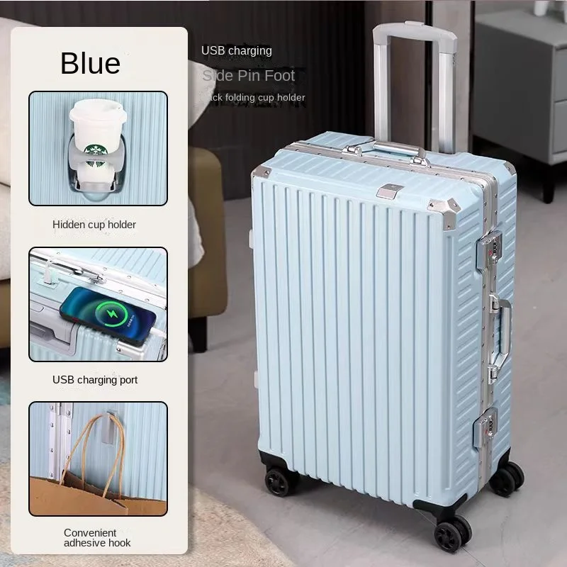 Hard Shell Suitcase With Usb Charging Port And Cup Holder_voghion.com