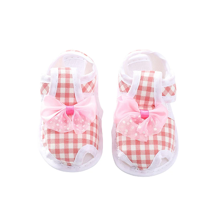 

Baby Girl s Summer Sandals Plaid Print Bowknot Anti-Slipping Shoes Bottom Prewalker
