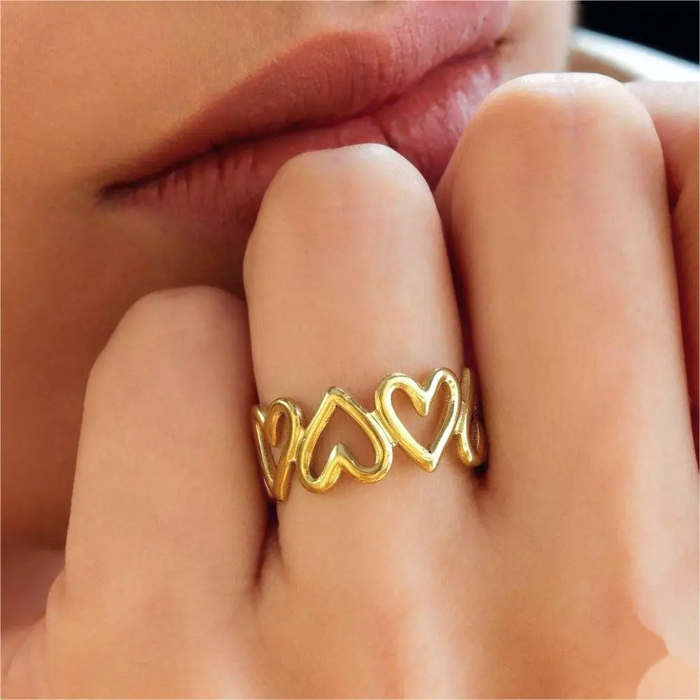 1/3pcs verstellbare Vollkreis hohle herzförmige offene Manschette Ring Edelstahl Schmuck unregelmäßige stapelbare Ringe für Frauen – Detail 13