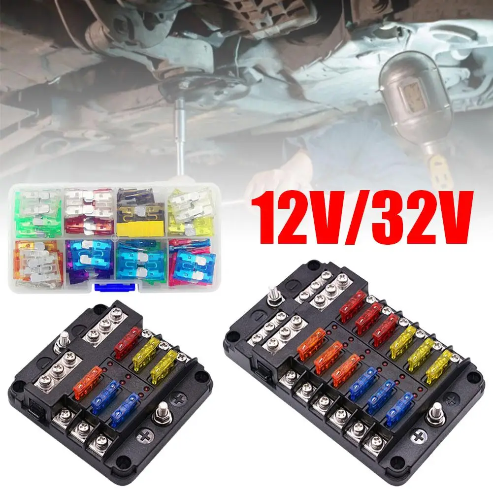 Blade Fuse Holder Block With Warning Indicator 12V 36V Power Distribution Panel Board 12/32V Ways Car Boat Fuse Box Holder