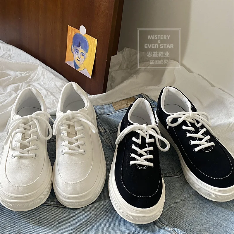 Women Canvas Shoes Platform Shoes Student Fashion Sneakers Woman Lace-up Casual Shoes Ladies Loafers Breathable Spring Autumn
