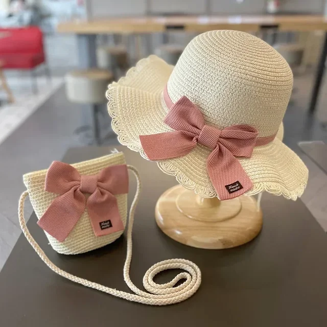 Toddler Straw Hat Baby Girl Straw Sun Hat Handmade Wide Brim