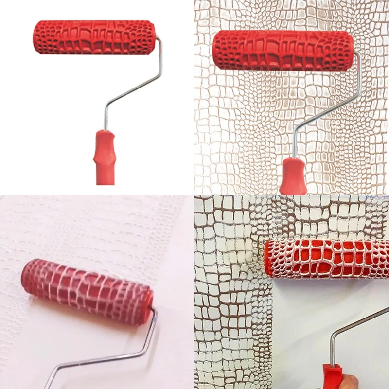 7" DIY Patterned Paint Roller paint roller brush Decorative Roller Art Texture with Plastic Handle Crocodile Skin Texture wood grain roller