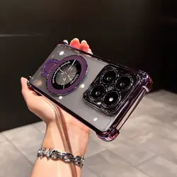 Advanced Transparent Electroplated Magnetic Bracket Cover with Reinforced Corners for Xiaomi 17T Pro (PURPLE)