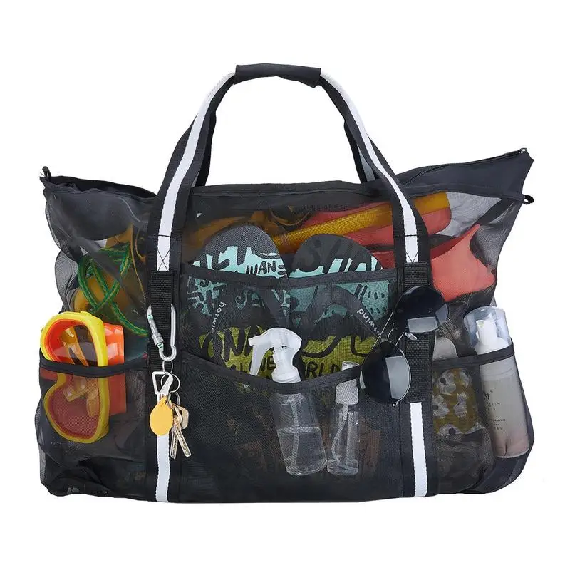 

Mesh Beach Bag Nylon Mesh Beach Tote Bag Anti Sand Bottom Bags With Metal Buckle Large Capacity Waterproof Bag With Hand Strap