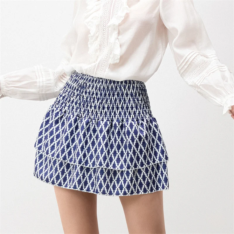 Minifalda de verano para mujer, con estampado floral, elástica, de cintura alta, con volantes escalonados, faldas cortas de corte A, faldas para salir, ropa de calle