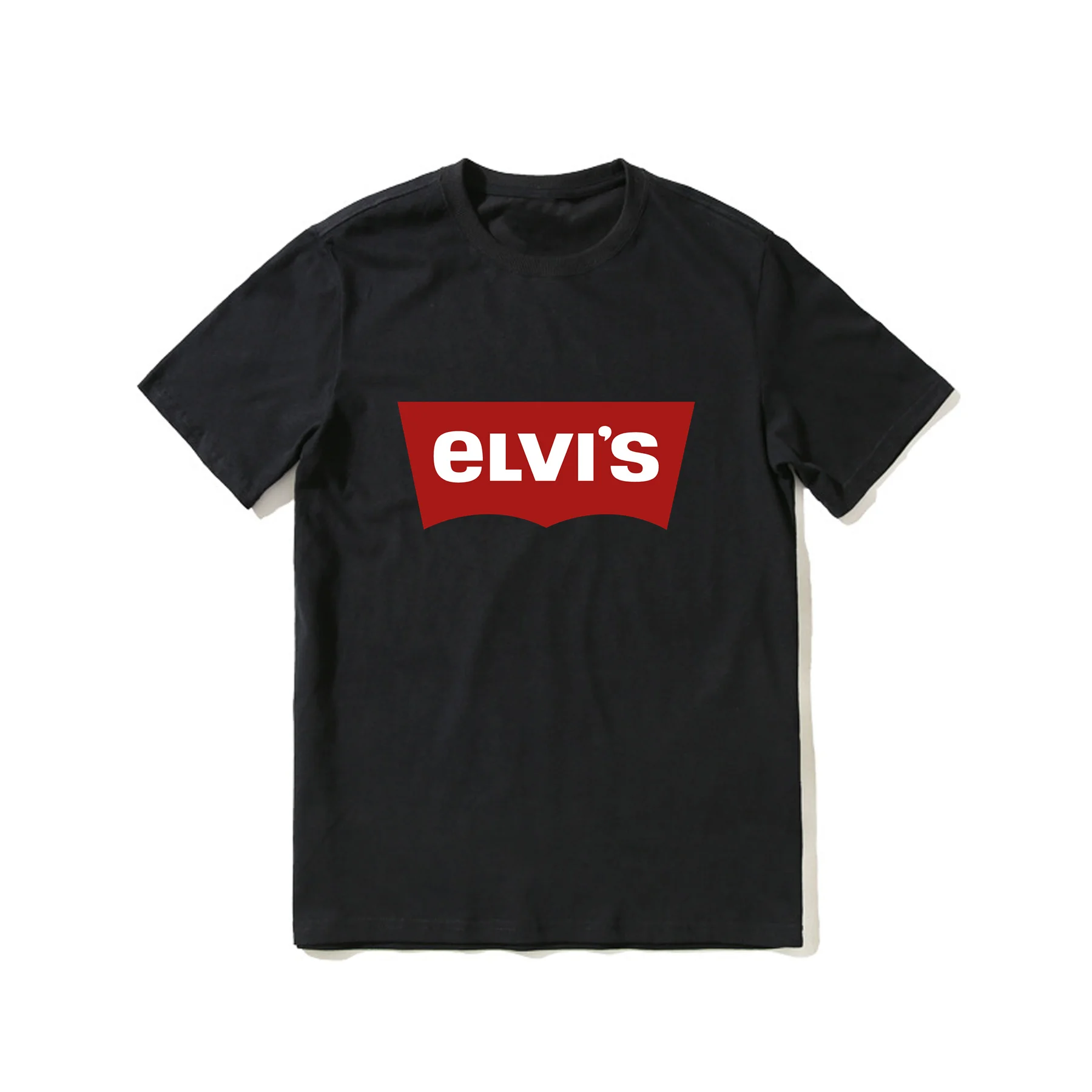 

2023 Hot Sale Summer 100% Cotton Elvis Presley Logo Black T Shirt Men Short Sleeves Cool Tee Hip Hop Streetwear T-shirt