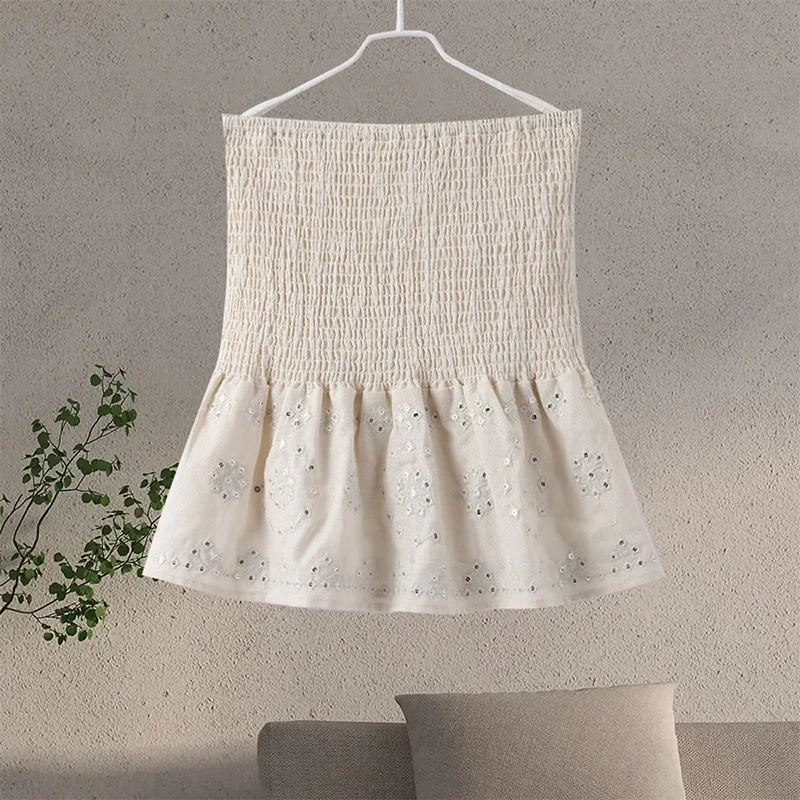 Conjunto de 2 piezas de faldas de moda para mujer, con abalorios, encaje, chaleco corto, cintura alta, falda plisada, traje 2025, nuevo conjunto a juego para mujer.