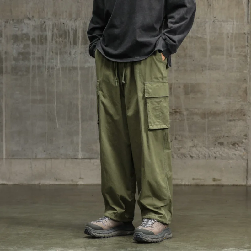 Spring and autumn new high street straight leg casual pants male ins Korean version of trendy overalls bunches pants loose pants