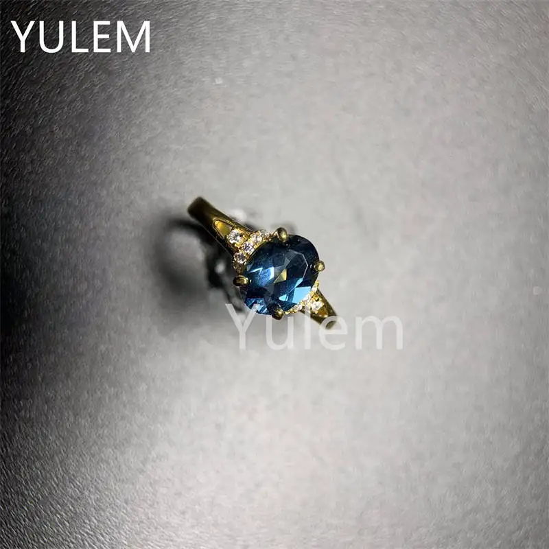 여성용 천연 런던 블루 토파즈 보석, 트렌디 반지, 진짜 , 고급 주얼리 탄생석 선물, 6*8mm