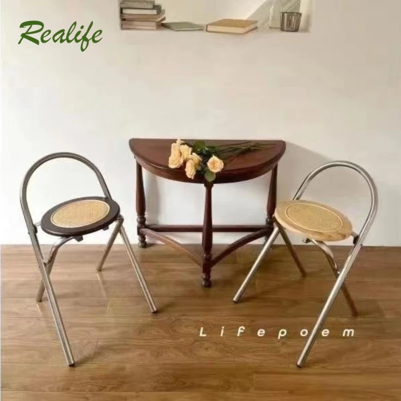 Realife Simple And Luxurious Rattan Woven Backrest Dining Chair Retro Nordic Style Folding Home Chair That Can Be New