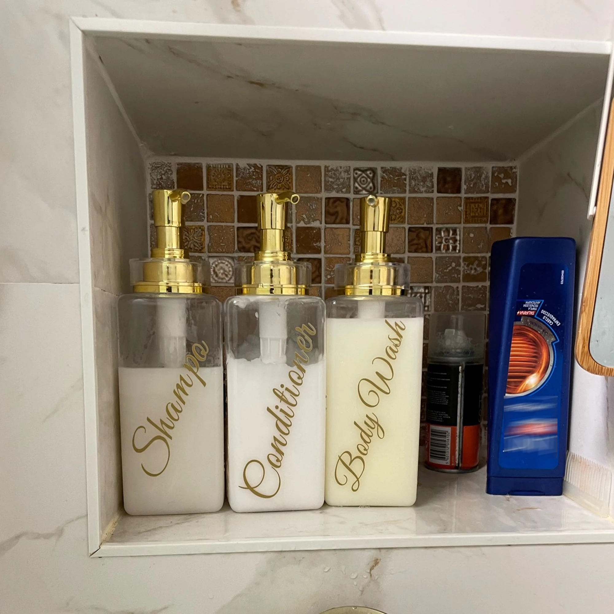 Shower Soap Dispenser Bottle Bathroom Shampoo Conditioner Body Wash Bottle with Removable Waterproof Labels